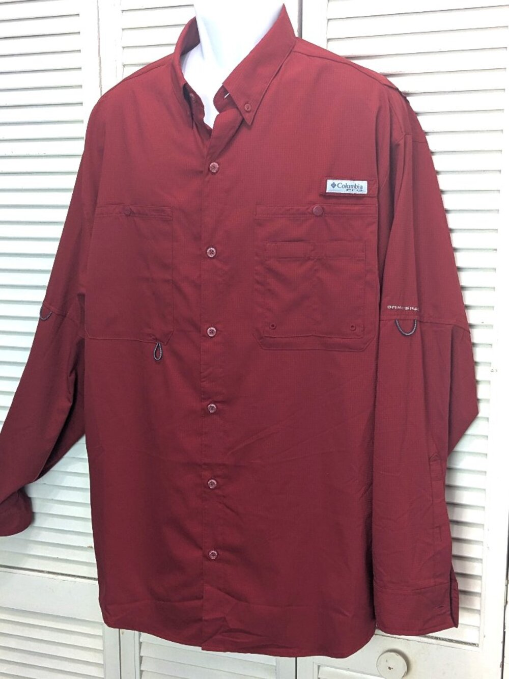 Mens Columbia PFG Tamiami long-sleeve fishing shirt XL Omni-Shade Oxblood Red